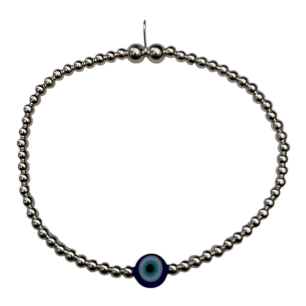 Sterling Silver Evil Eye Blue Bead Bracelet