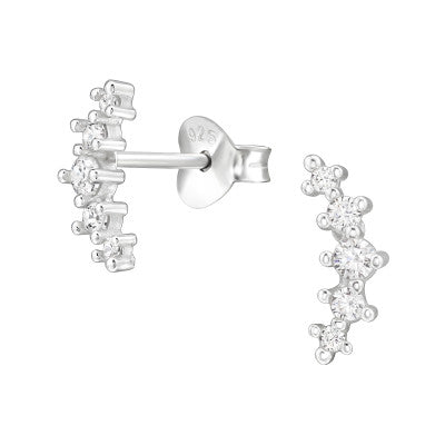 Sterling Silver CZ Curved Stud Earrings