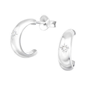 Sterling Silver Cubic Zirconia Half Hoop Stud Earrings