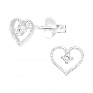 Sterling Silver CZ Heart Stud Earrings