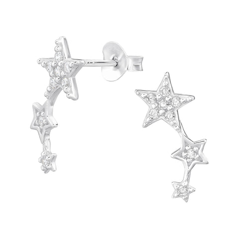 Sterling Silver CZ Triple Star Stud Earrings