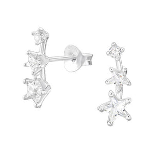 Sterling Silver CZ Trio Star Stud Earrings