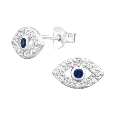 Sterling Silver Evil Eye Stud Earrings