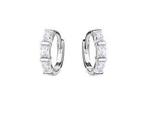 Sterling Silver Geometric Cubic Zirconia Huggie Earrings