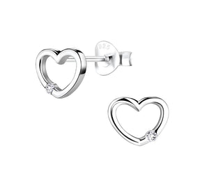 Sterling Silver Open Heart with Cubic Zirconia Stone Stud Earrings