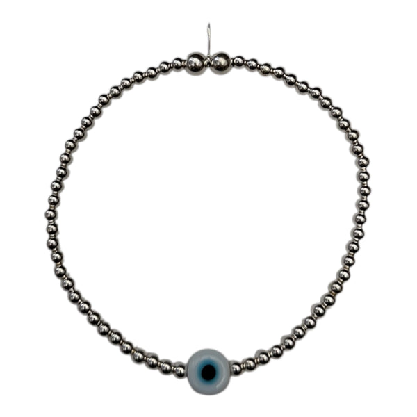 Sterling Silver Evil Eye White Bead Bracelet