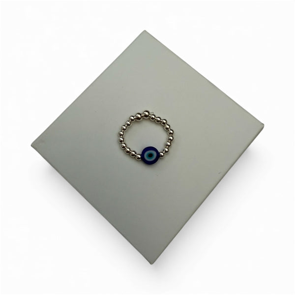 Sterling Silver Evil Eye Blue Bead Ring