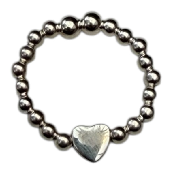 Sterling Silver Heart Bead Ring