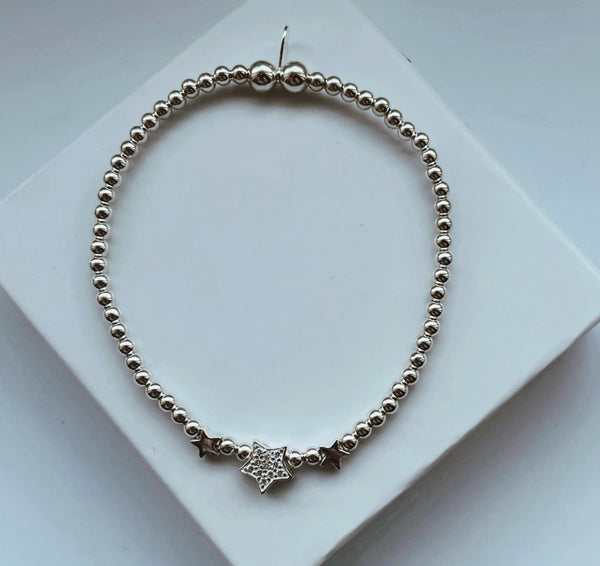 Sterling Silver Triple Star Bead Bracelet