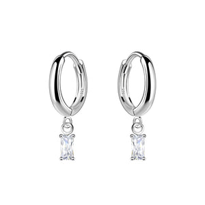 Sterling Silver Cubic Zirconia Baguette Drop Huggie Earrings