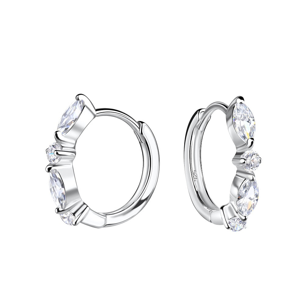 Sterling Silver Geometric Cubic Zirconia Huggie Earrings