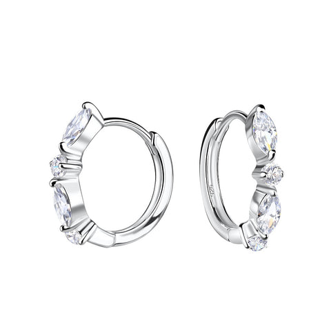 Sterling Silver Geometric Cubic Zirconia Huggie Earrings