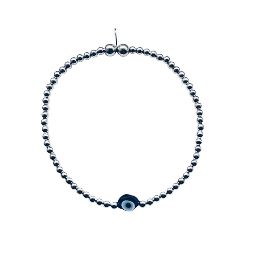 Sterling Silver Evil Eye Blue Bead Bracelet