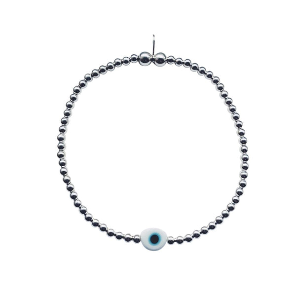 Sterling Silver Evil Eye White Bead Bracelet