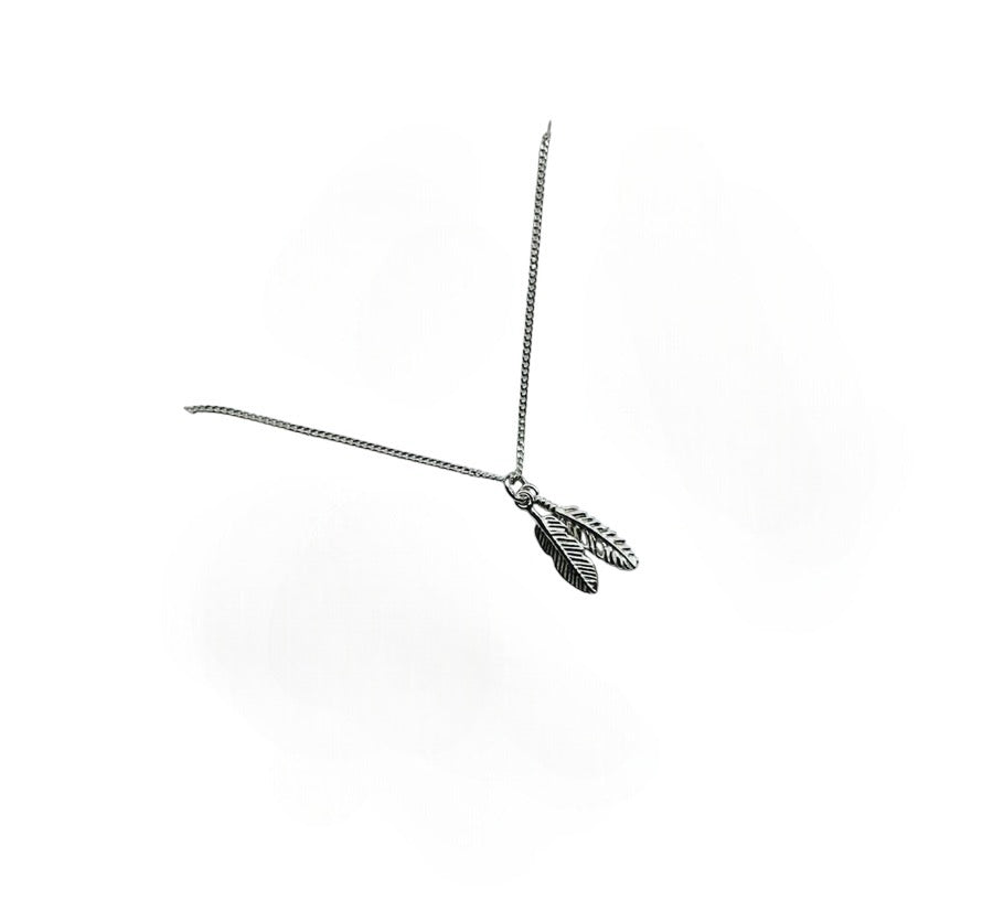 Sterling Silver Double Feather Necklace