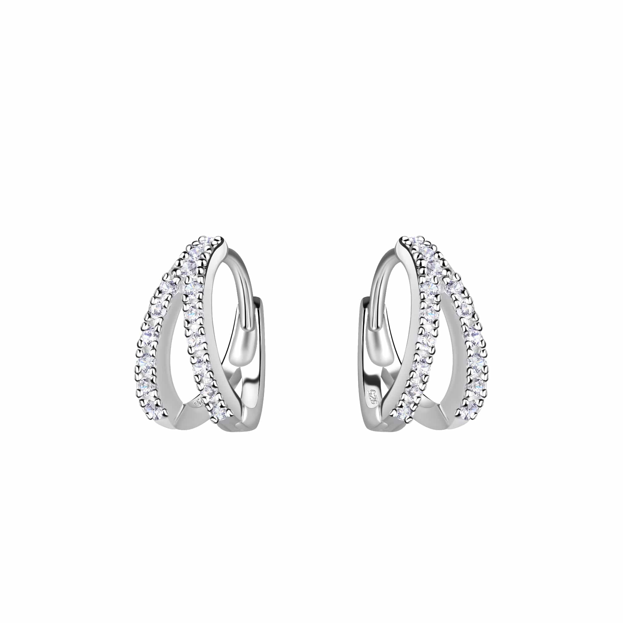 Double Line Cubic Zirconia Huggie Earrings - Sterling Silver Earrings With Love Beckie