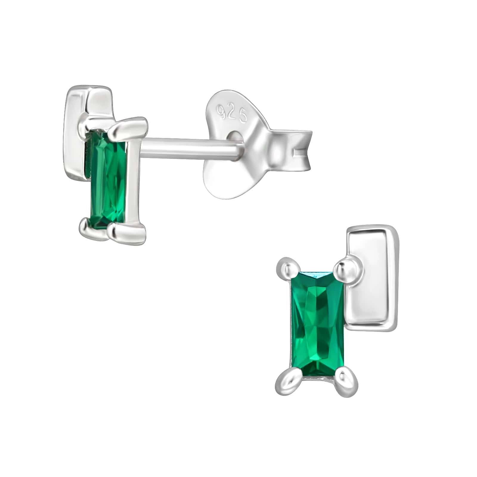 Green Baguette Stud Earrings - Sterling Silver Earrings With Love Beckie