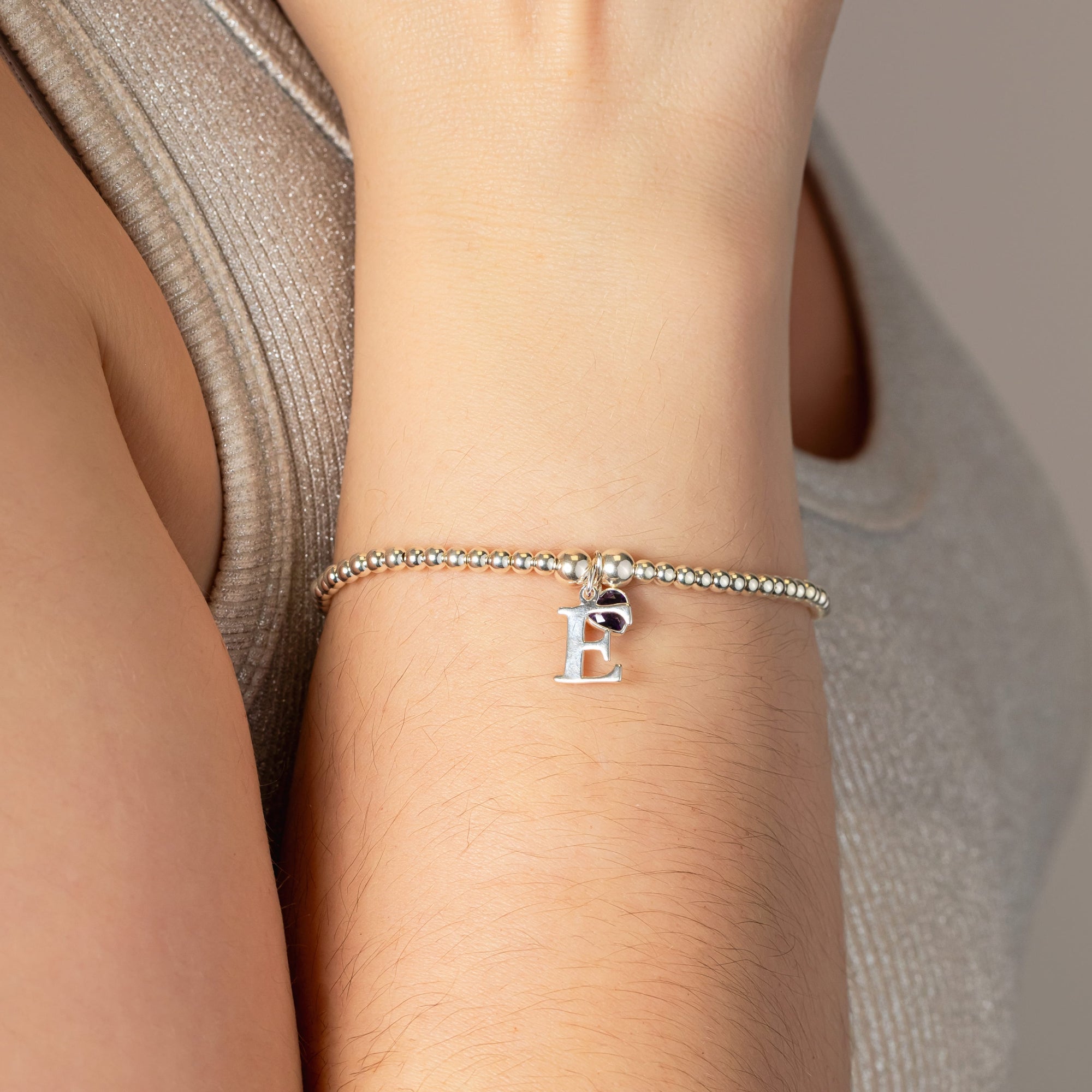 Initial Charm & Heart Birthstone Bracelet - Sterling Silver Necklace With Love Beckie