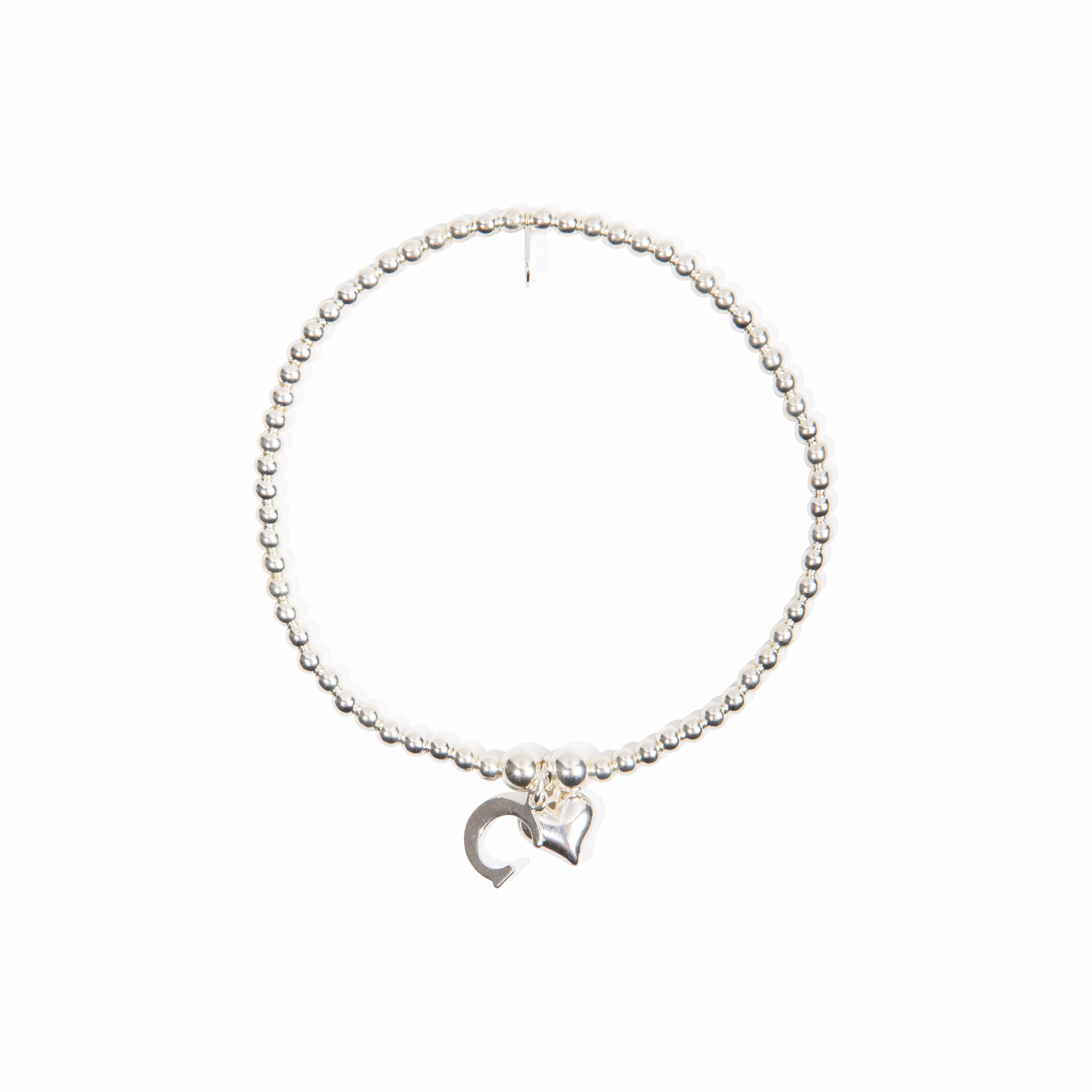 Initial Charm & Heart Bracelet - Sterling Silver bracelet With Love Beckie