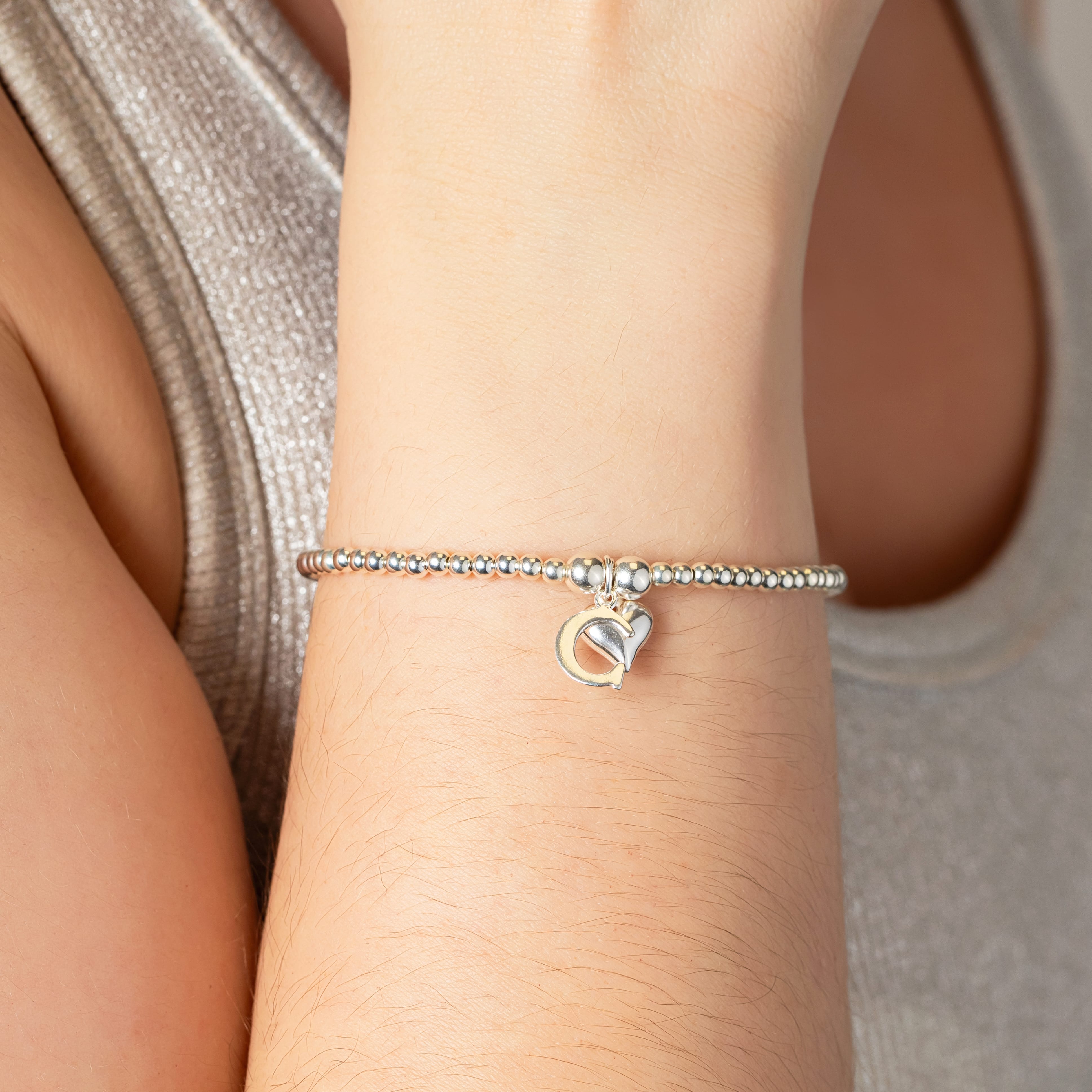 Initial Charm & Heart Bracelet - Sterling Silver bracelet With Love Beckie