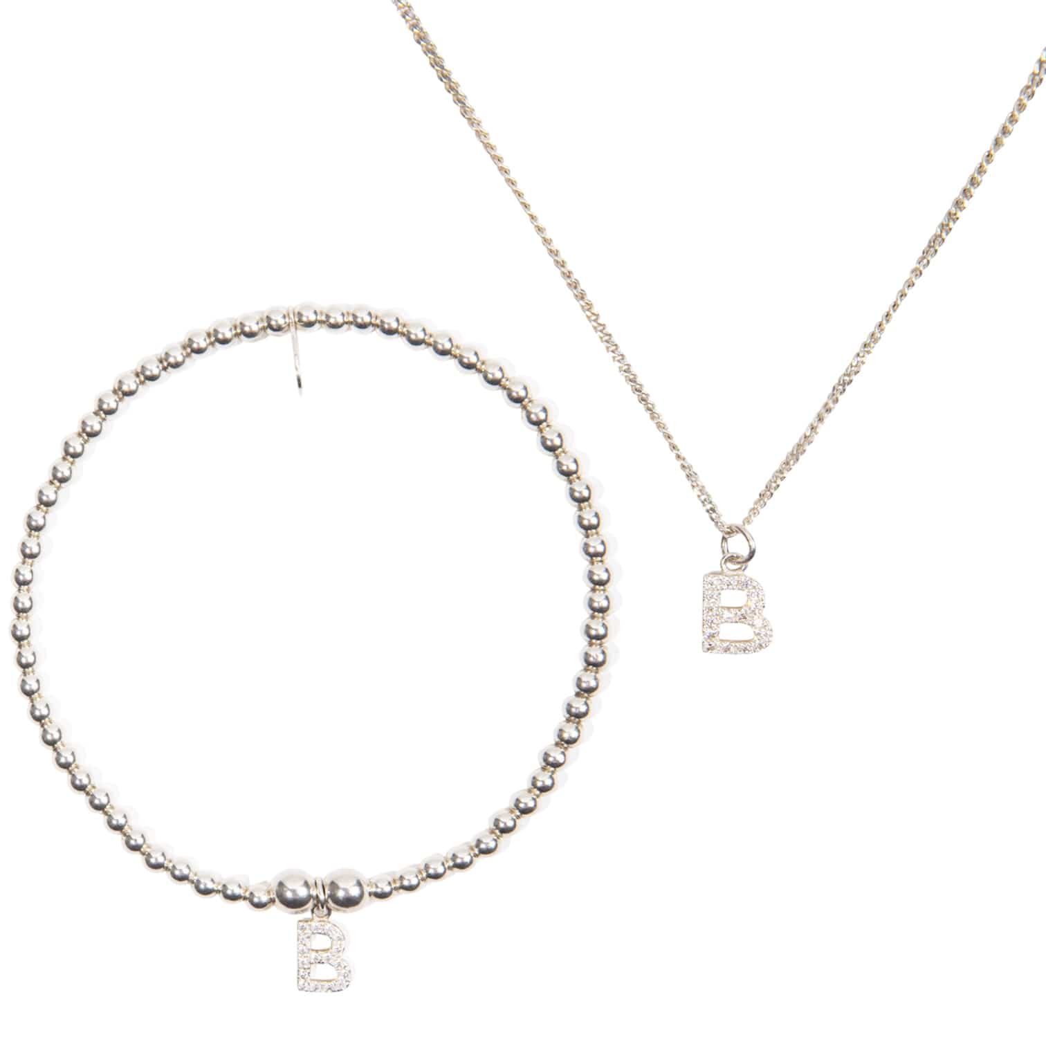 Initial Cubic Zirconia Charm Bracelet & Necklace Set - Sterling Silver Jewellery With Love Beckie