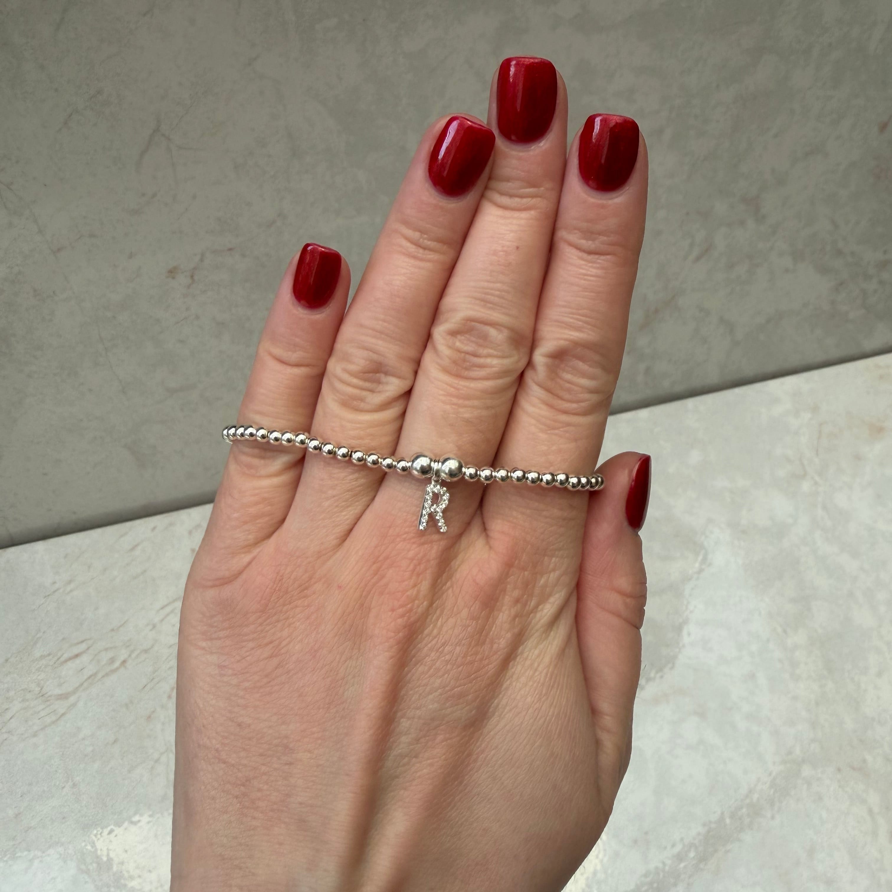 Initial Cubic Zirconia Charm Bracelet - Sterling Silver bracelet With Love Beckie