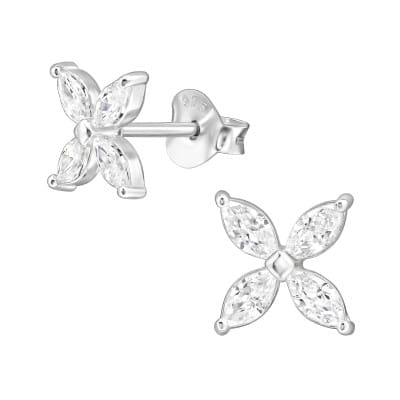 Marquise Flower Stud Earrings - Sterling Silver Earrings With Love Beckie