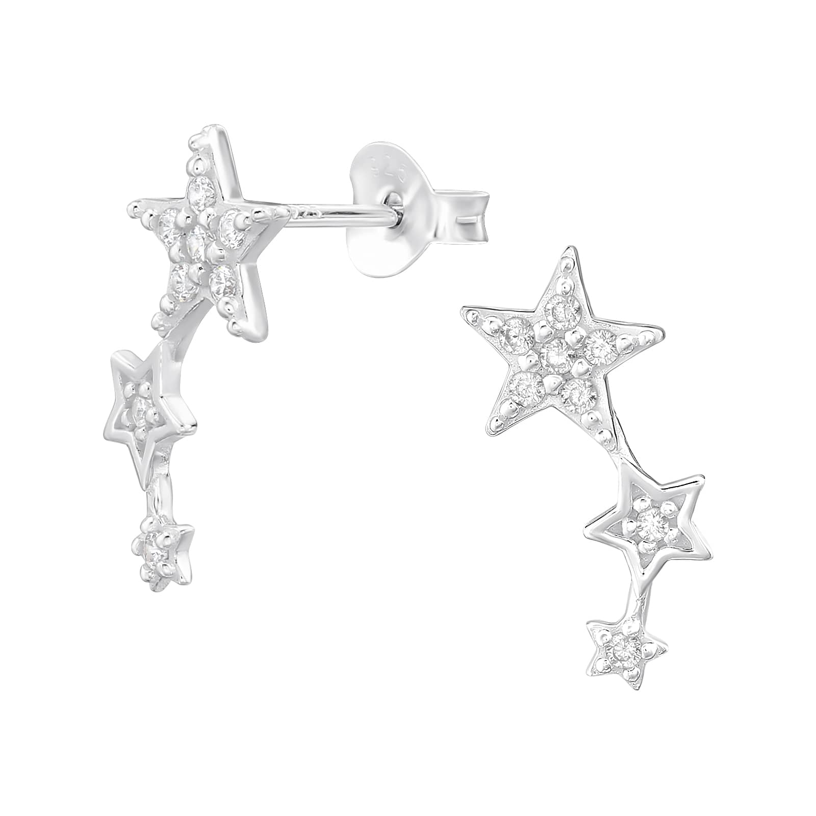 Triple Star Cubic Zirconia Stud Earrings - Sterling Silver Earrings With Love Beckie
