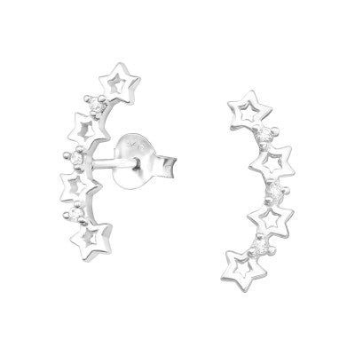 Sterling Silver CZ Long Star Stud Earrings