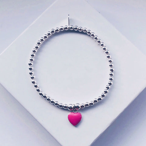 Children's Sterling Silver Pink Heart Bracelet