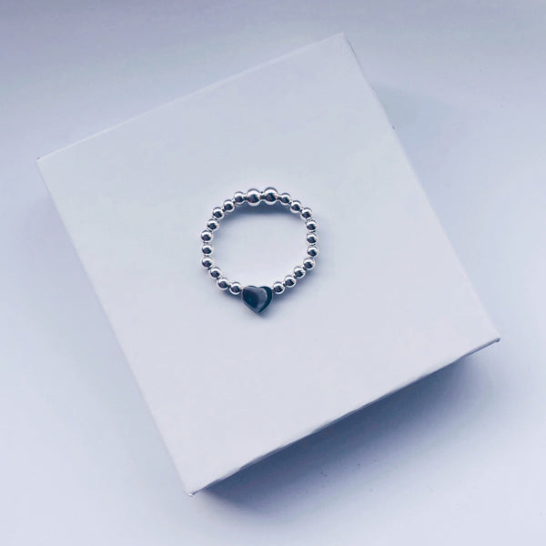 Sterling Silver Heart Bead Ring